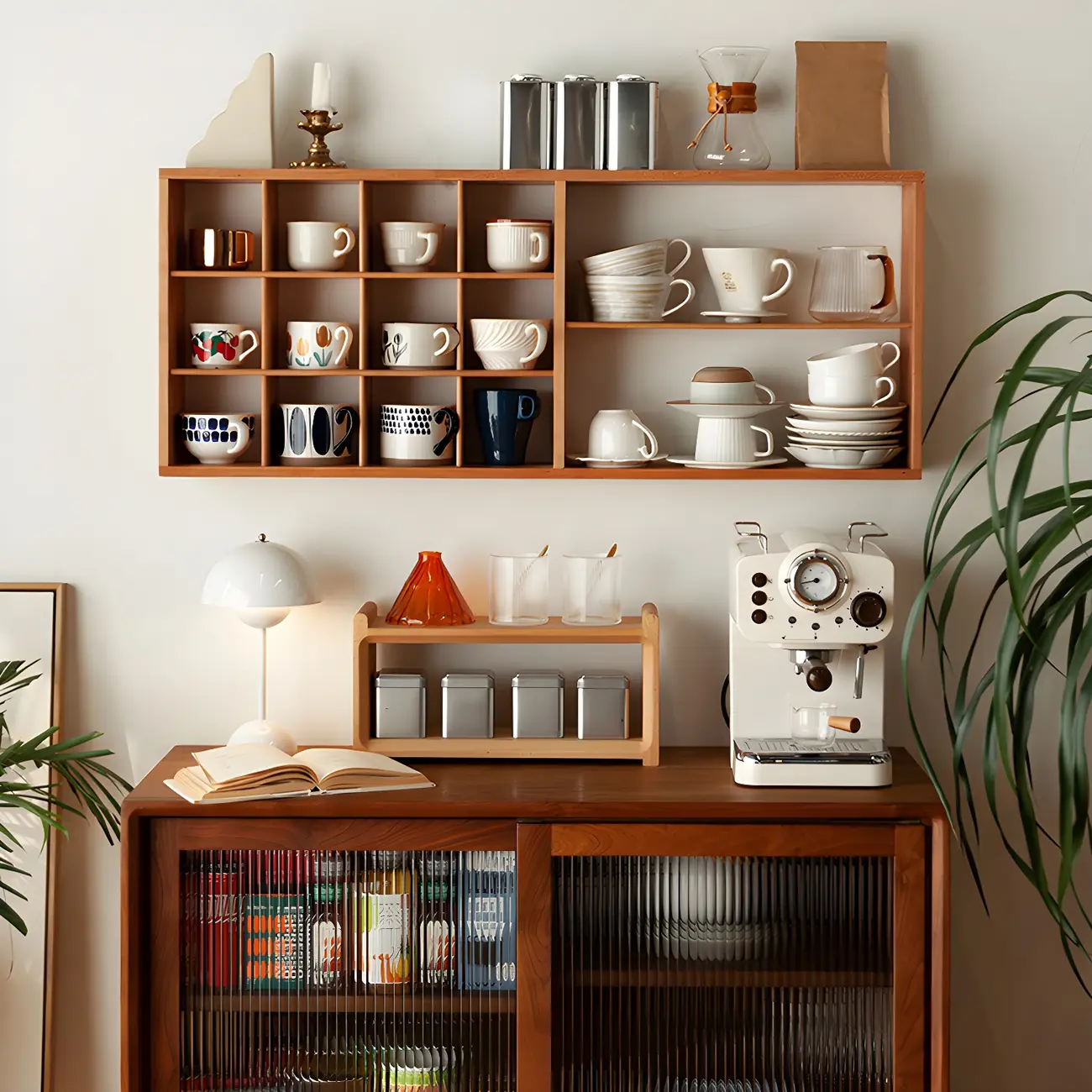 Rectangular Wood Wall-Mounted Open China Cabinet