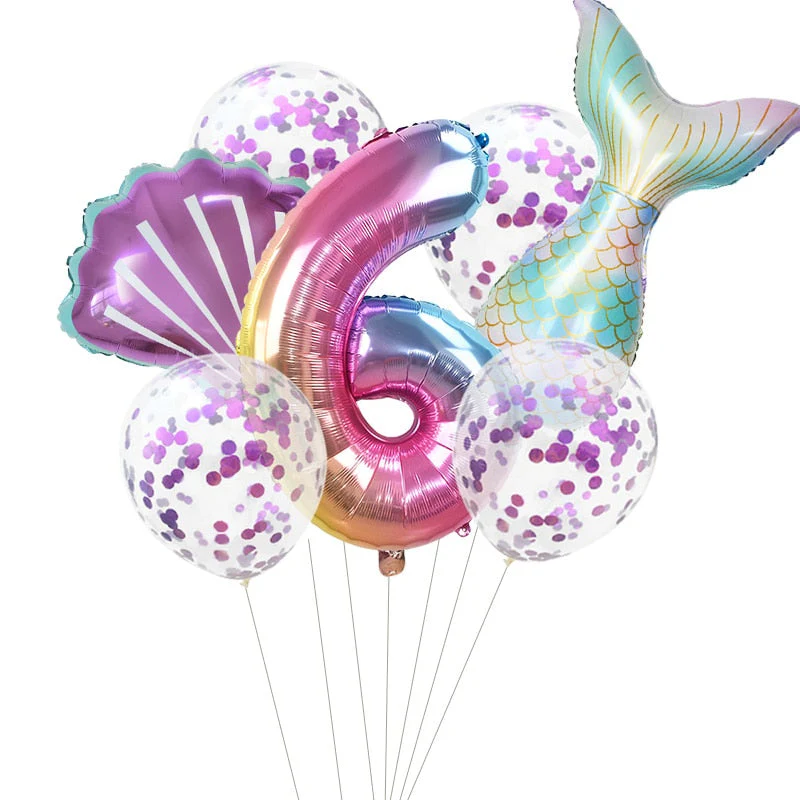 HULIANFU Little Mermaid Party Balloons 32inch Number Foil Balloon Kids Birthday Party Decoration Supplies Baby Shower Decor Helium Globos - Deanwangkt