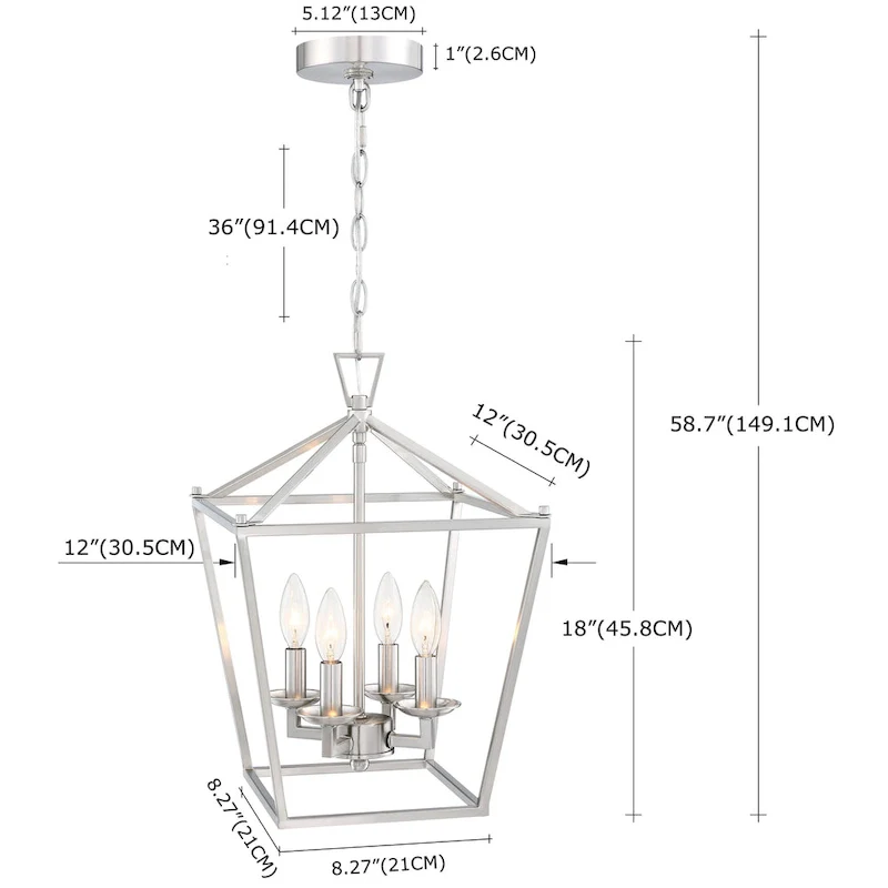 4-Light Geometric Cage Lantern Pendant Light with Brushed Nickle Finish - Middle