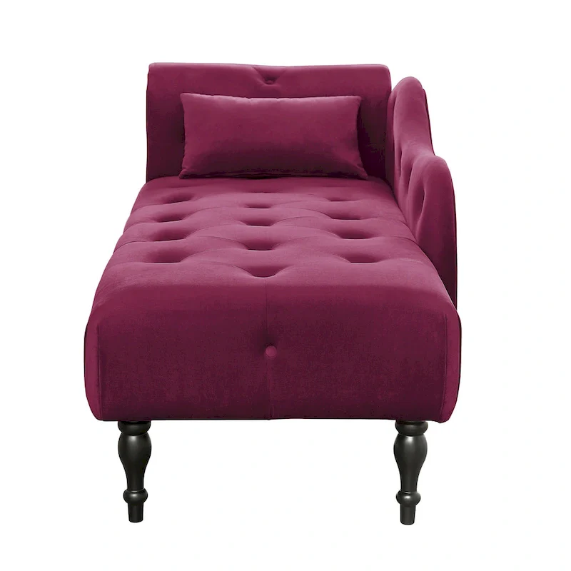 Modern 60.6 Velvet Upholstered Buttons Tufted Chaise Lounge Chair with Solid Wood Legs and Nailheads