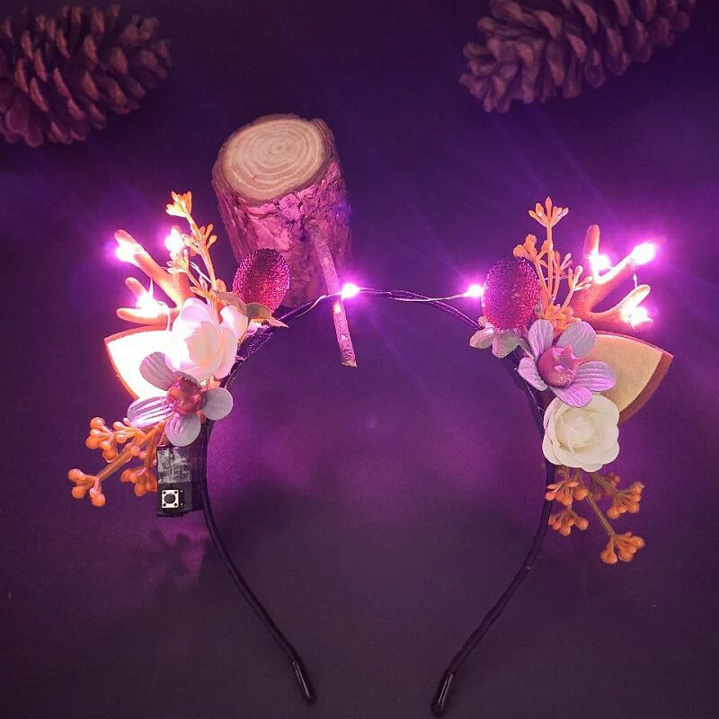 HULIANFU 2026  Luminous Elk Antler Headband Christmas Concert Forest Branch Deer Ear Headgear Hair Accessories Scenic Stage Show Photo Props - Deanwangkt