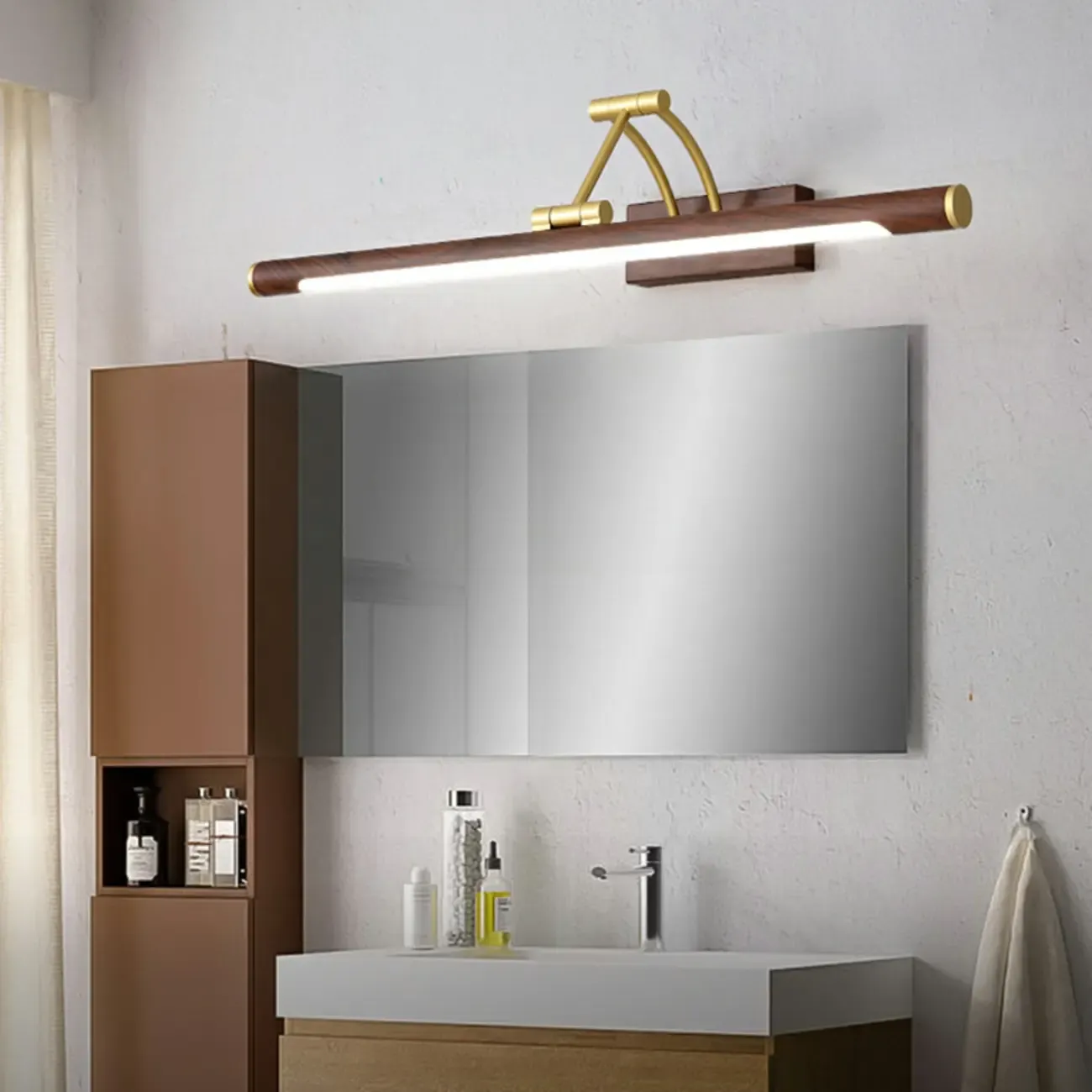 Modern Wood LED Tubular Vanity Light with Swing Arm