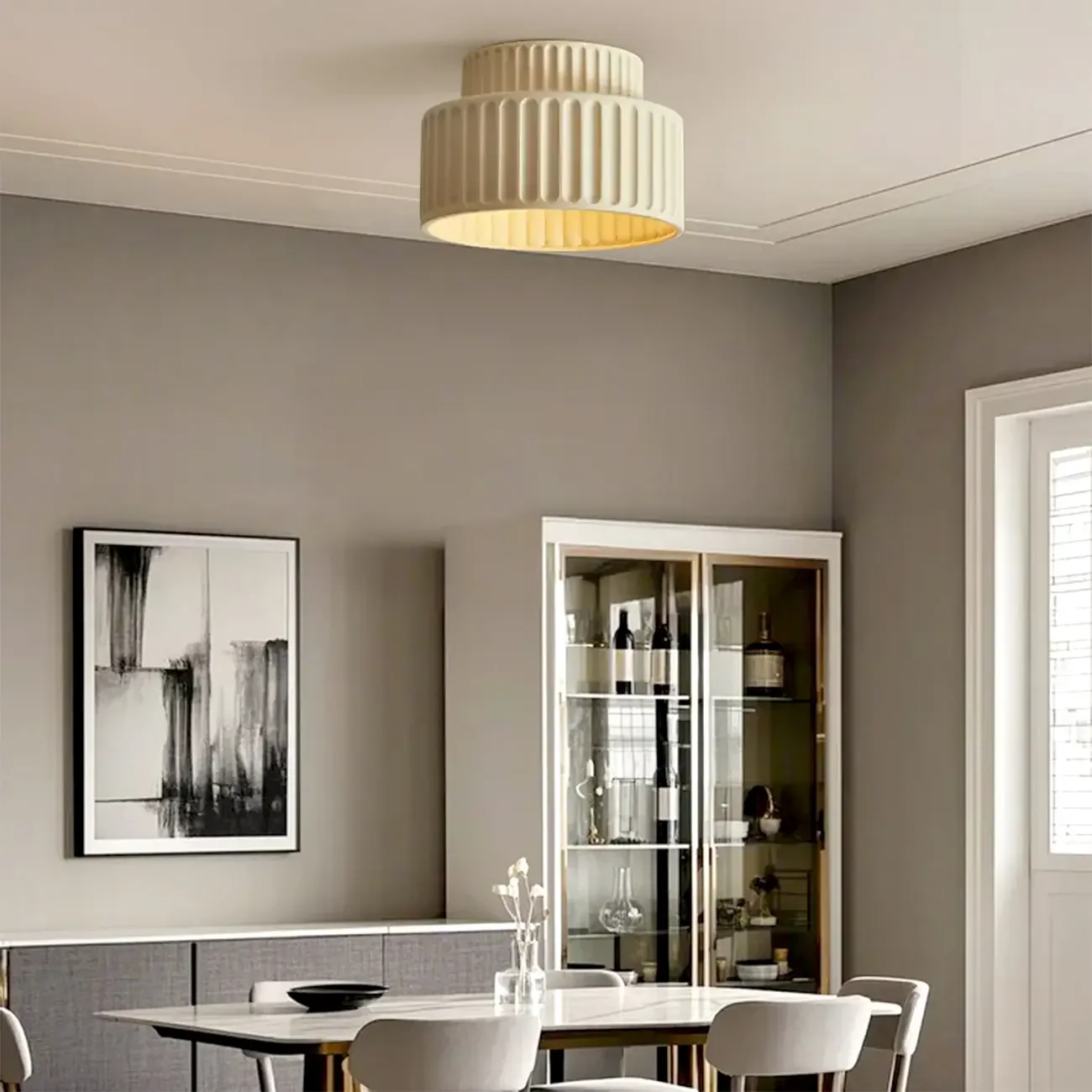 Modern Cylinder Semi Flush Ceiling Light with Plastic Shade