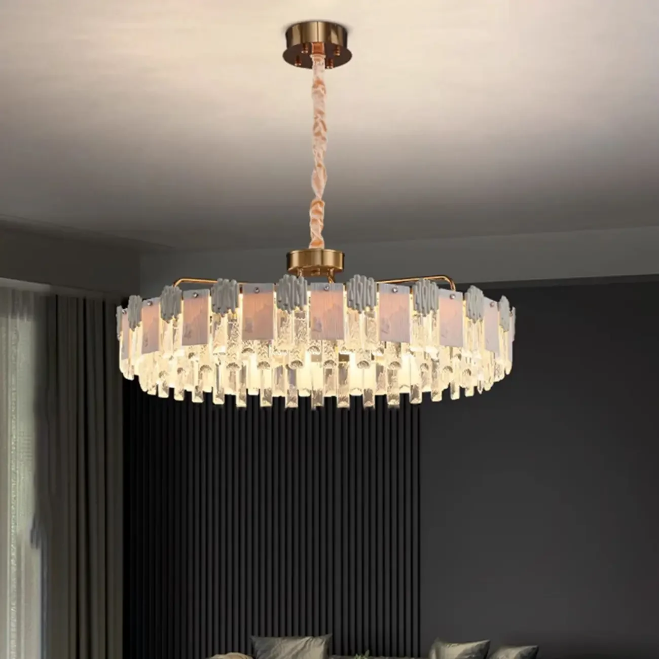 Modern Round Gold Crystal Drum Dimmable LED Chandelier