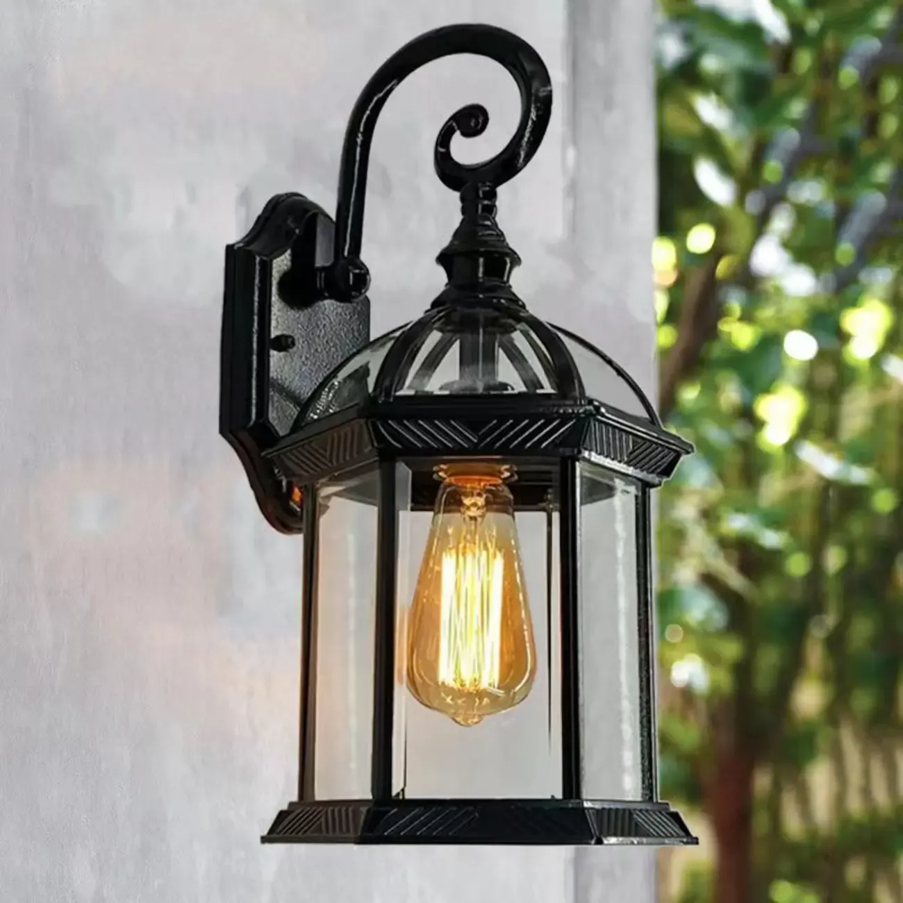 Small Size Modern Metal Lantern Glass Shade Outdoor Wall Light