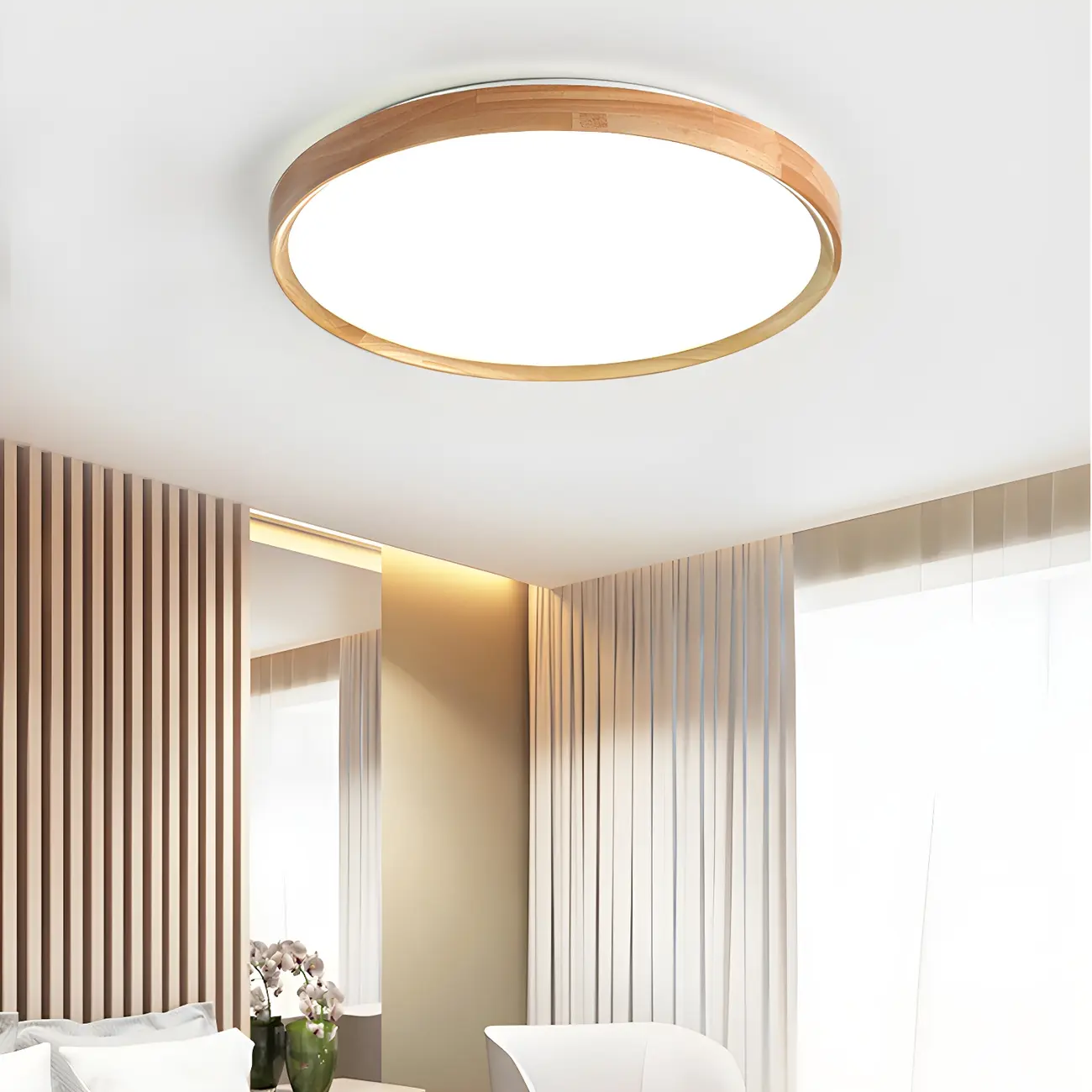 Nordic Round Wood Flush Mount LED Ceiling Light Dimmable