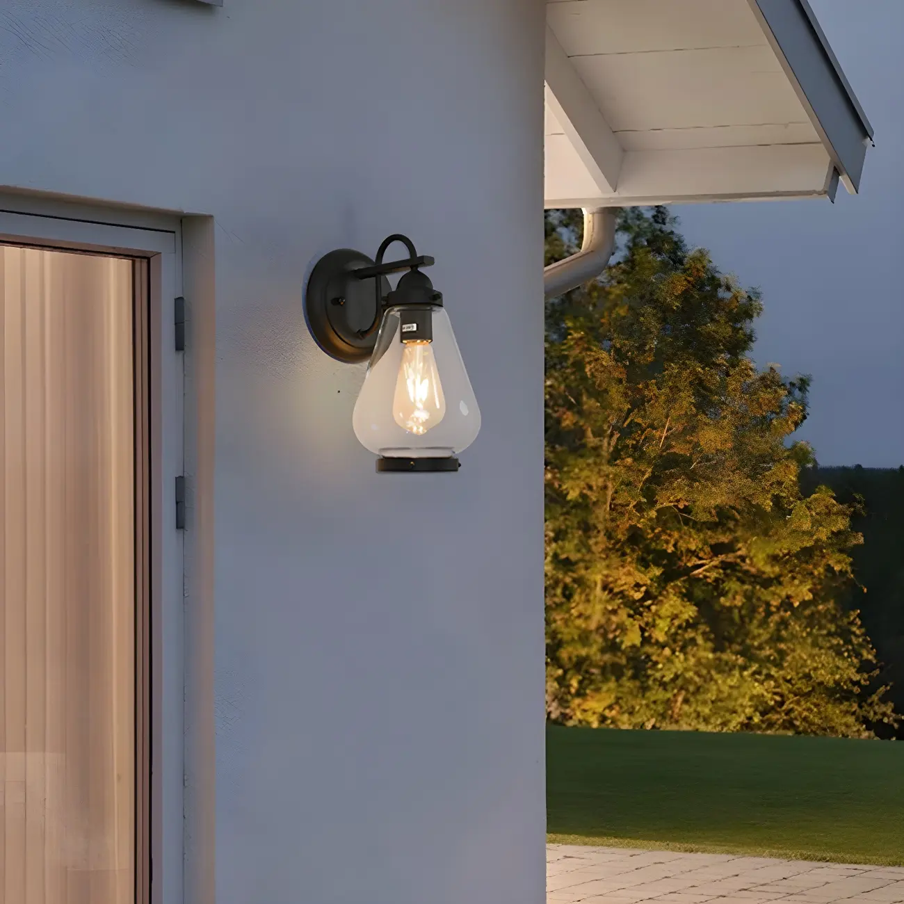 Modern Clear Glass Lantern LED Outdoor Wall Light