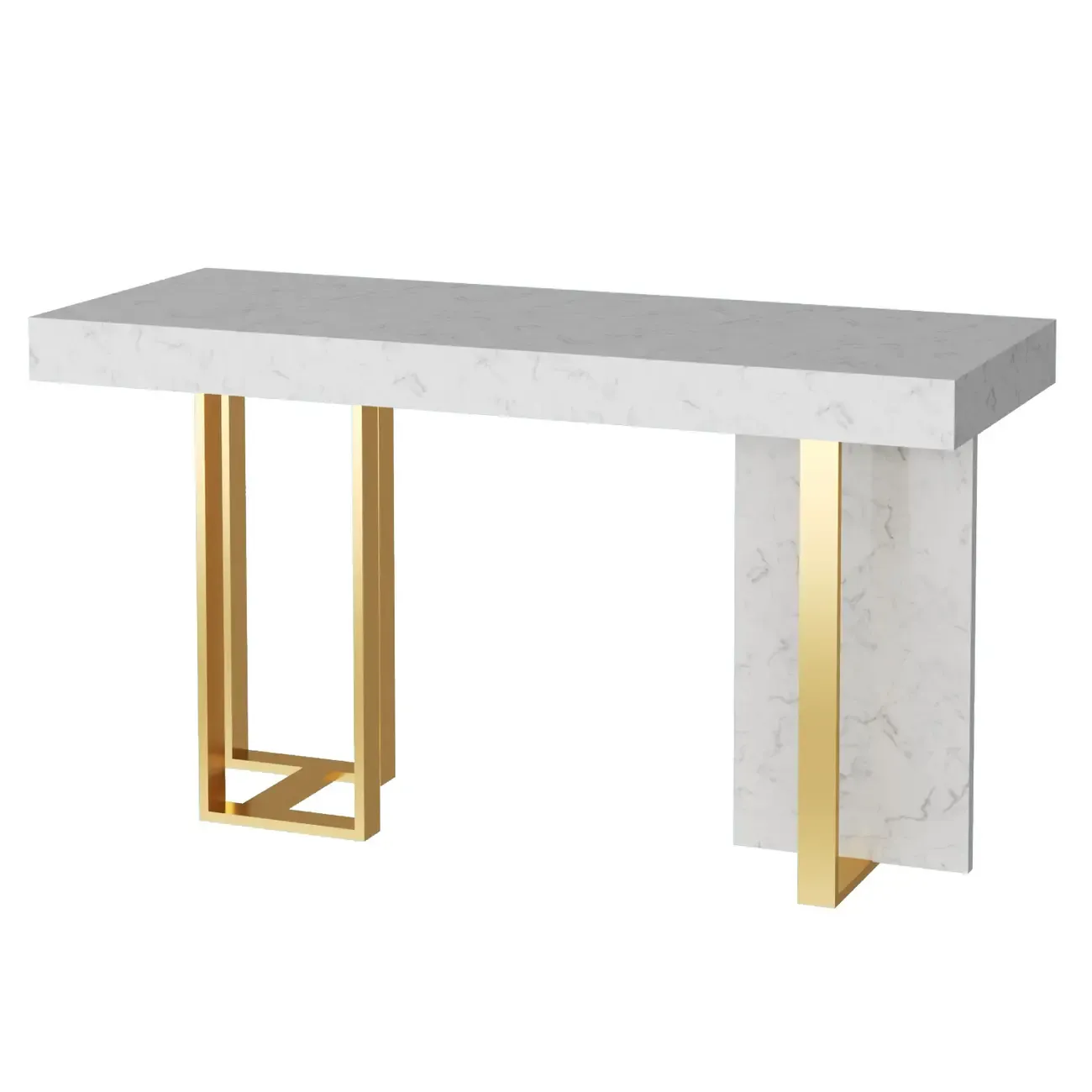 Rectangle White Marble Top Iron Base Dining Bar Table