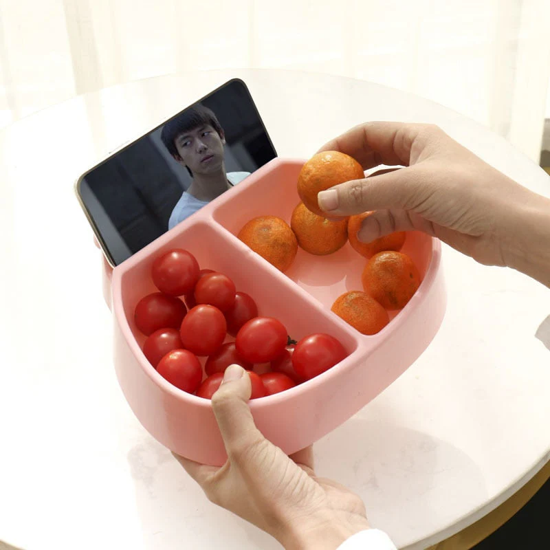 HULIANFU Plates For Food Creative Shape Lazy Snack Bowl Plastic Double Layers Snack Storage Box Bowl Lazy Fruit Plate Bowl Artifact Plate - Deanwangkt