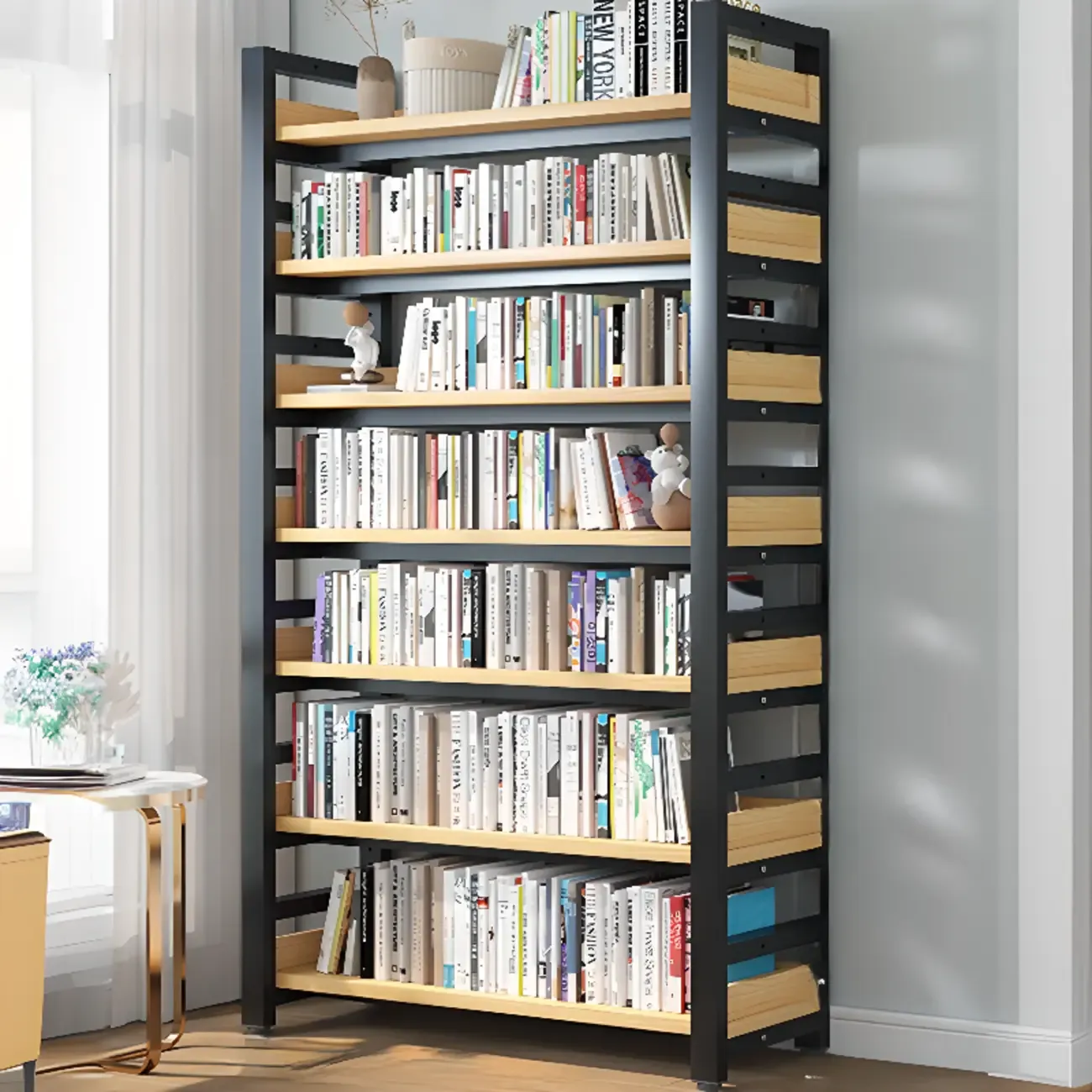 Modish Multi-Layer Open Back Wooden Tall Bookshelves