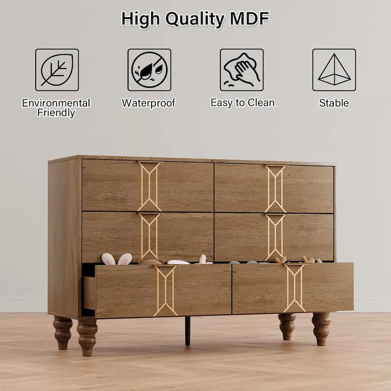 6 Drawer Dresser with Deep Drawers, Modern Wooden Chest Dresser