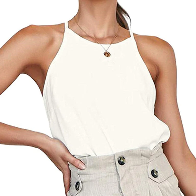 Hulianfu Women Tank And Camis Ladies Halter Neck Top Summer Sexy O Neck Sleeveless Tops Vest Female OL T-shirts Women Pulovers - Deanwangkt