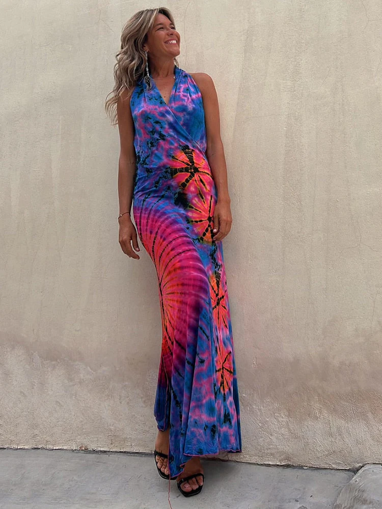 Hulianfu Sexy Backless Halter Print Long Bodycon Dress Women 2026  Summer Boho Holiday V-neck Sleevless Bodycon Dresses For Women Sundress - Deanwangkt