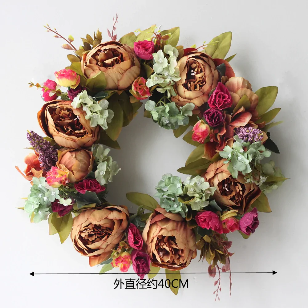 HULIANFU Peony simulated garland Rattan ring decoration Photography props Wedding wreath Flower home door Decoration - Deanwangkt