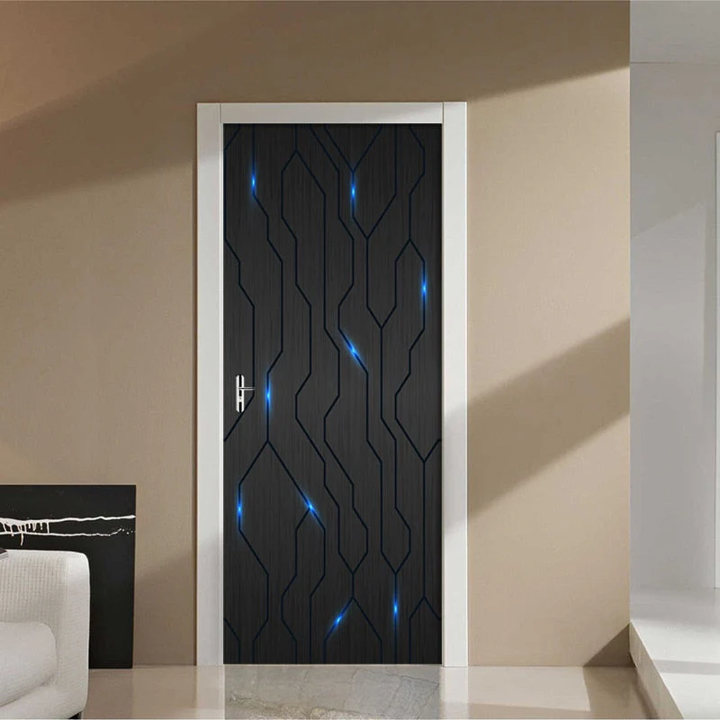 HULIANFU 2026  PVC Self-Adhesive Waterproof Door Sticker Modern 3D Abstract Line Mural Wallpaper Living Room Study Home Decor Art Door Poster - Deanwangkt