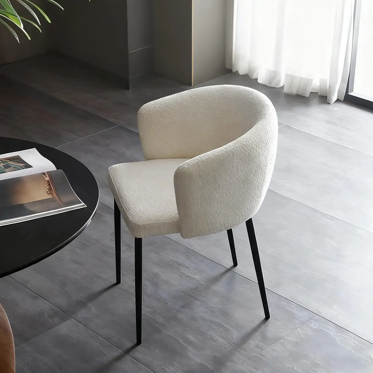 Modern Chenille Upholstered  Metal Leg Dining Chair