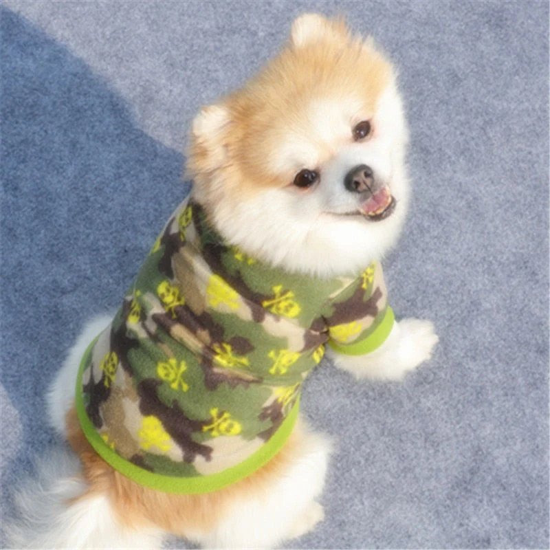 HULIANFU Warm Fleece Pet Dog Clothes Cute Skull Printed Pet Coat Puppy Dogs Shirt Jacket French Bulldog Pullover Camouflage Dog Clothing - Deanwangkt