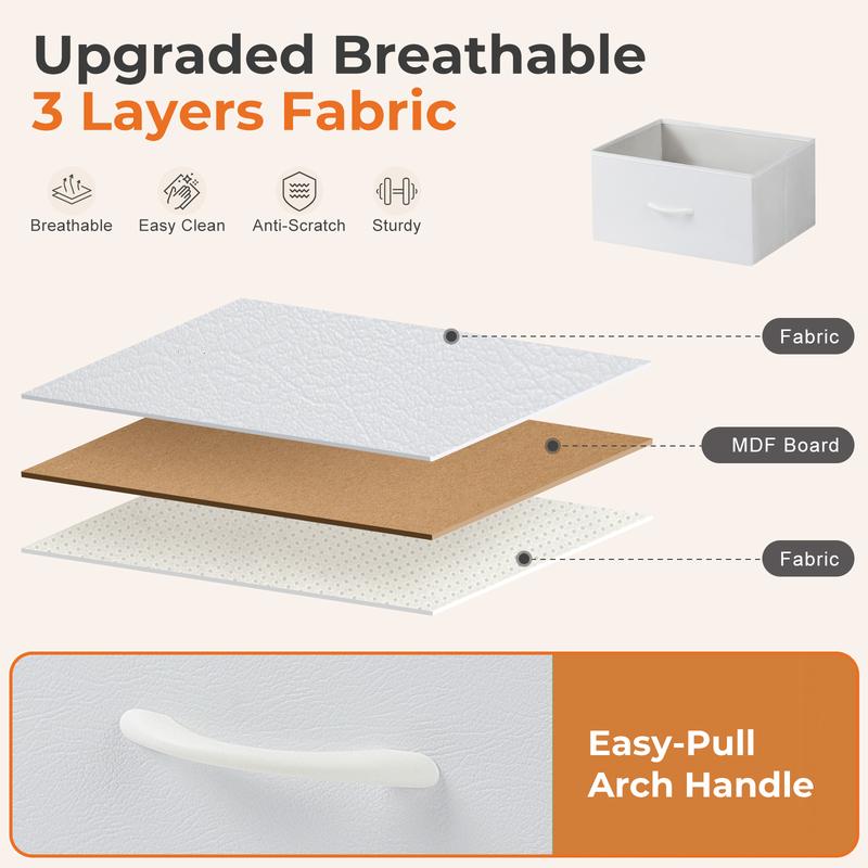 Dresser for Bedroom Drawer Dresser Organizer Storage Drawers Fabric Storage Tower, Chest of Drawers with 8 Fabric Bins, Steel Frame, Wooden Top