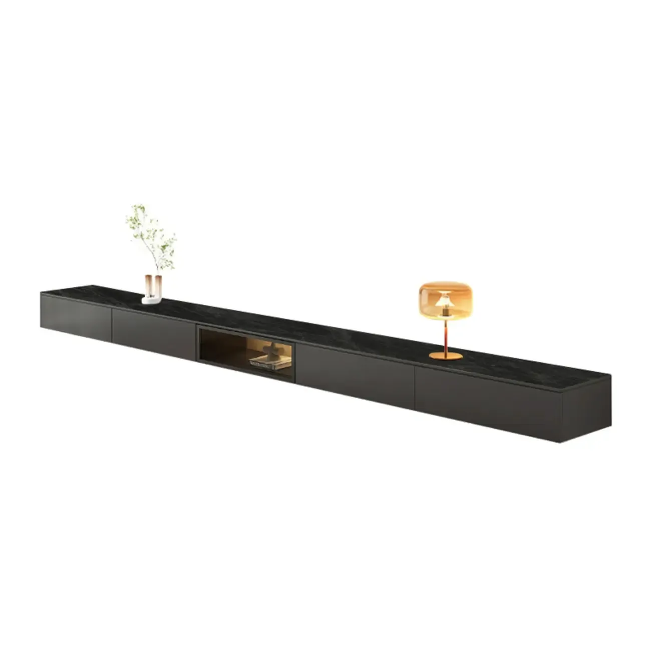 63 Grey Sintered Stone Long Floating TV Stand with Cabinet