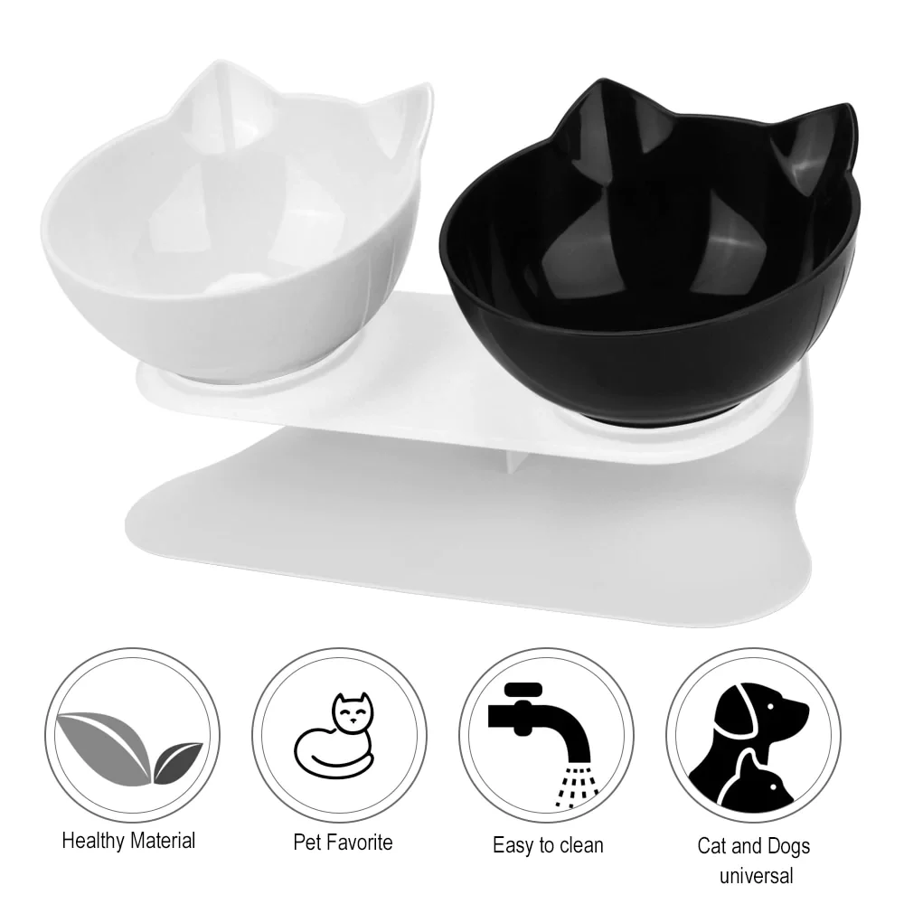 HULIANFU Non-Slip Pet Bowls For Cats Food Cat Water Bowl Double Cat Bowl Dog Bowl Pet Feeding Cat Dogs Feeder Protection Cervical - Deanwangkt