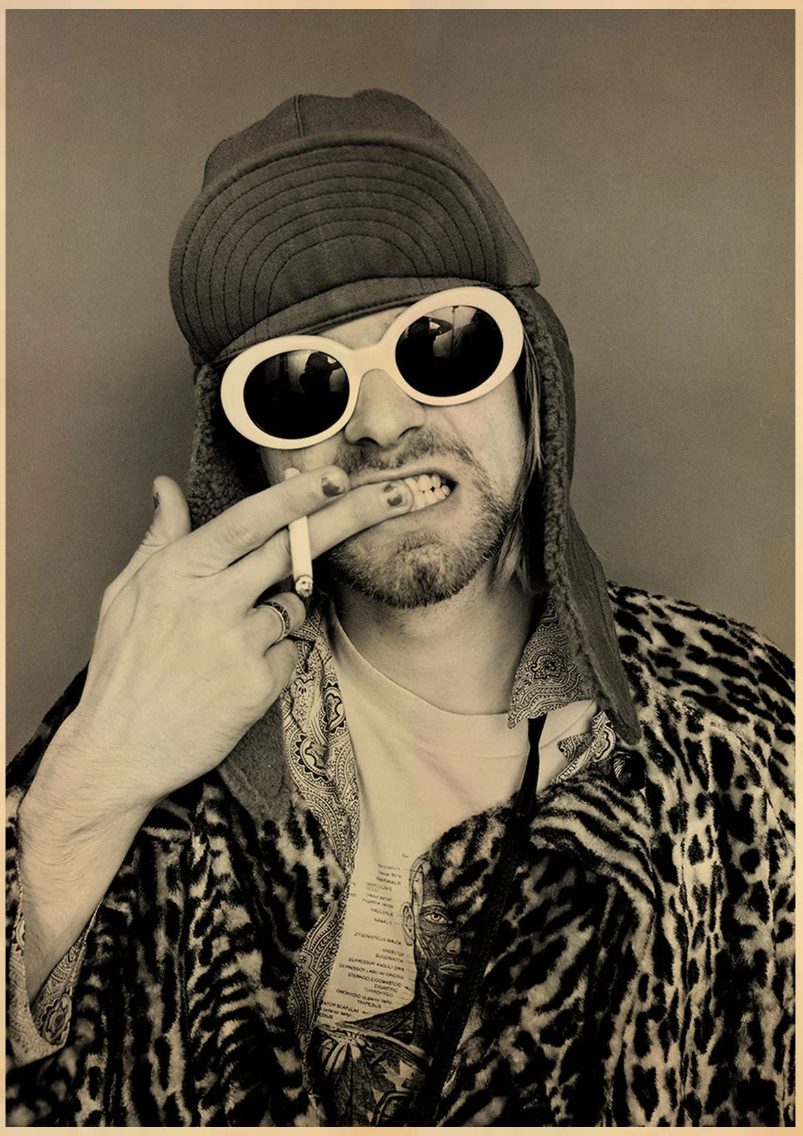 HULIANFU Singer Kurt Cobain Posters Rock and Roll Music Retro Kraft Paper Sticker DIY Vintage Room Bar Cafe Decor Gift Art Wall Paintings - Deanwangkt
