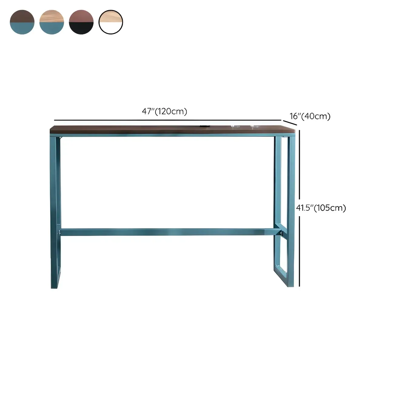 Scandinavian Brown Wood Blue Metal Footrest Bar Tables