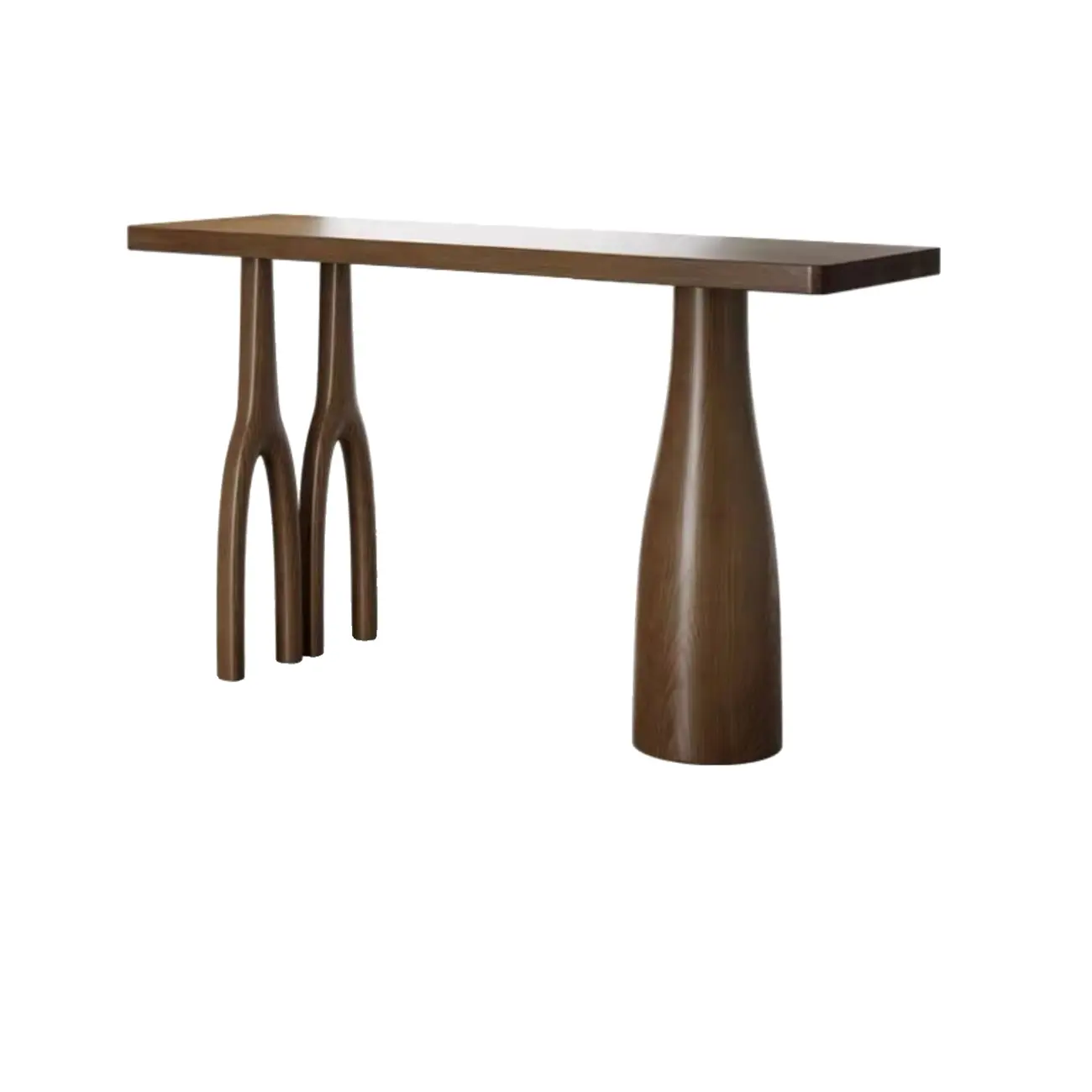 Modern Brown Wooden Dual-Pedestal Bar Tables
