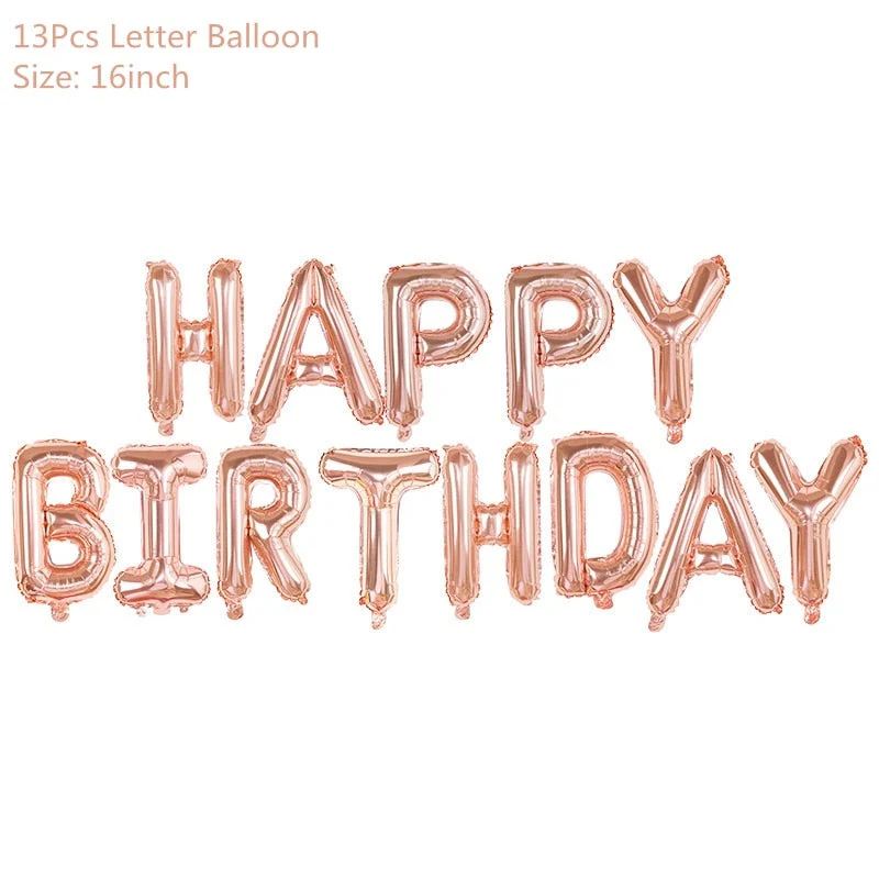 HULIANFU Rose Gold Wedding Birthday Party Balloons Happy Birthday Letter Foil Balloon Baby Shower Anniversary Event Party Decor Supplies - Deanwangkt