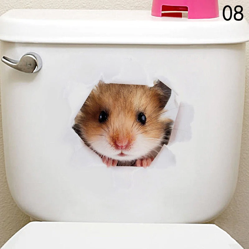 HULIANFU Toilet Stickers 3D Cat Vivid Wall Sticker  Fashion Lovely Animal Pvc Waterproof Decal For Bathroom Toilet Kicthen Decorative - Deanwangkt