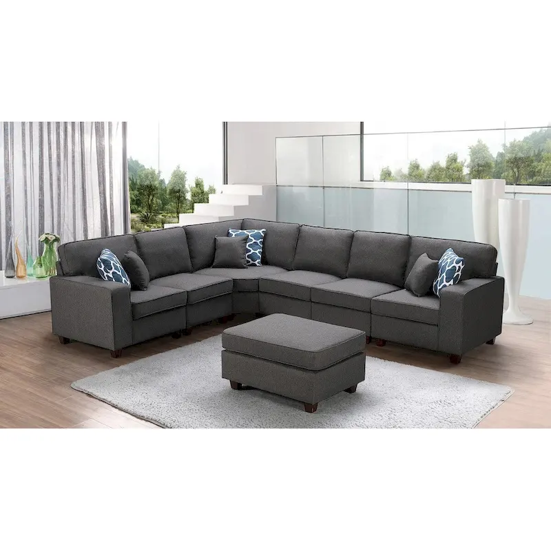 7 Piece Modular L-Shape Sectional Sofa with Ottoman