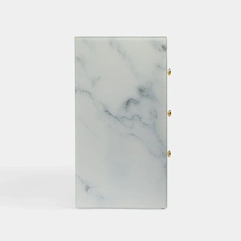 Modern marble NightstandTempered Glass Nightstand with 3 Drawers, Storage CabinetMinimalist Practical Sofa End Side Table