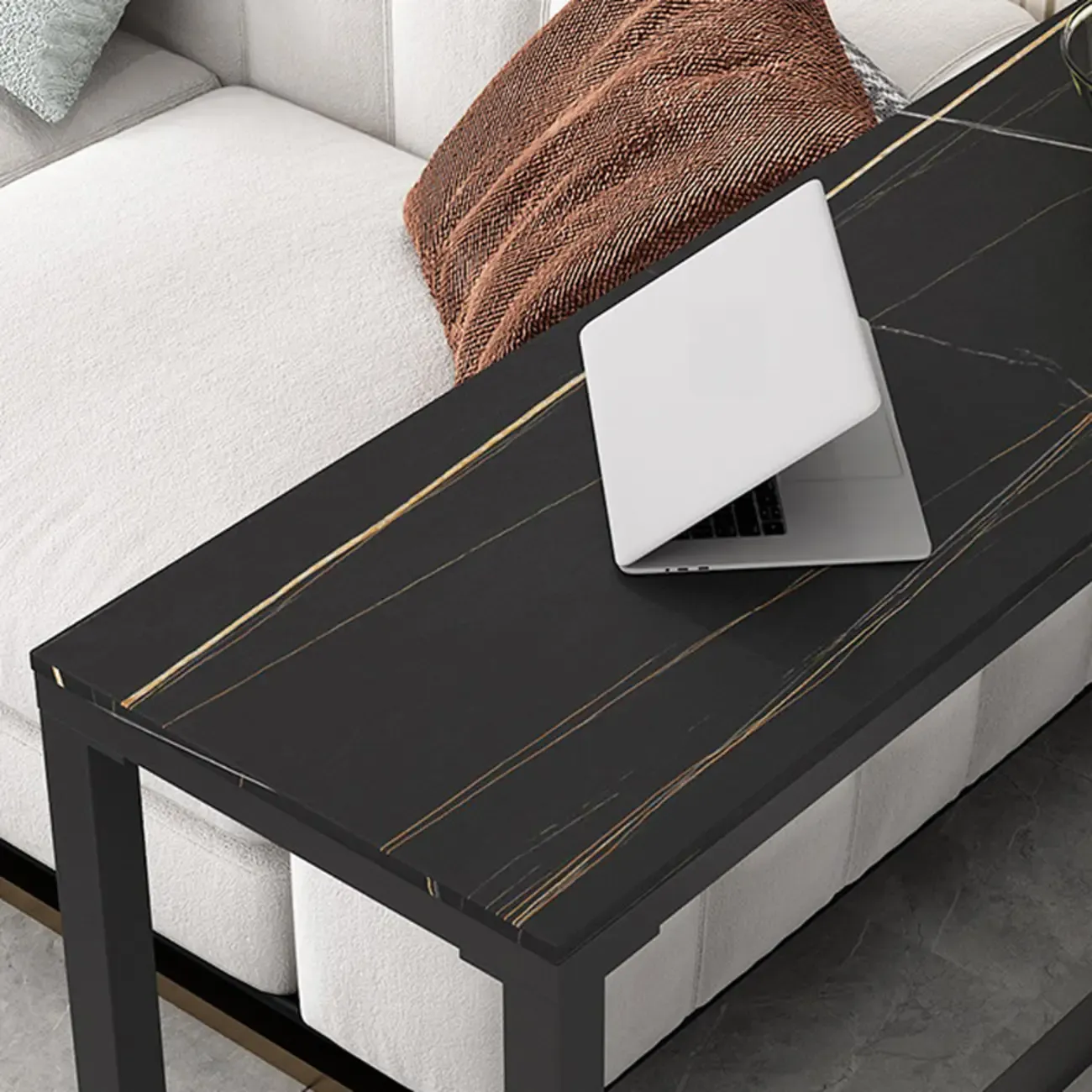 Black Modern Stone Top Trestle Base Bar Table with Footest
