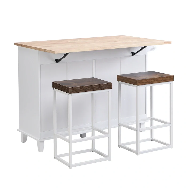 Kitchen Island Set with Drop Leaf and 2 Seatings