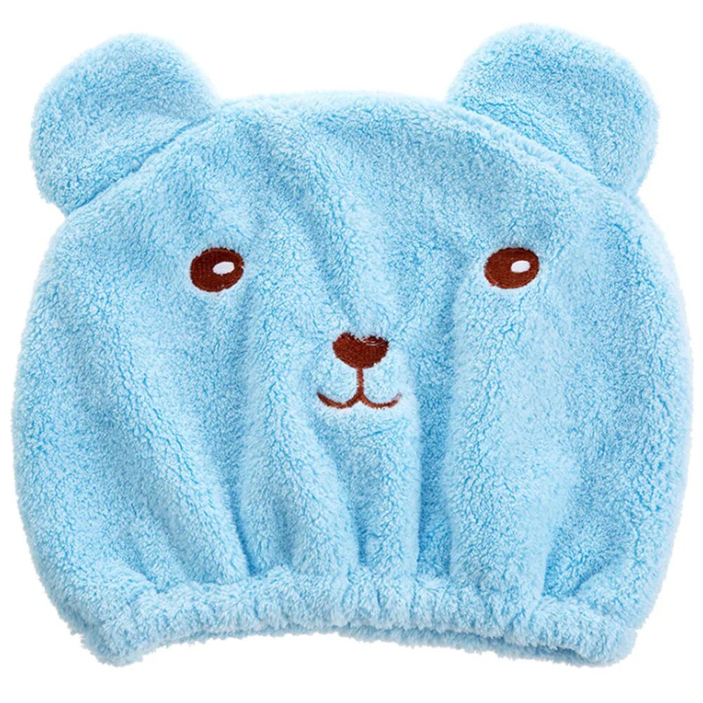 HULIANFU New Dry Hair Cap Towel Strong Absorbing Cute Bear Hat Quick-dry Cartoon Head Wrap Soft Shower Cleaning Supplies Home Hair Drying - Deanwangkt