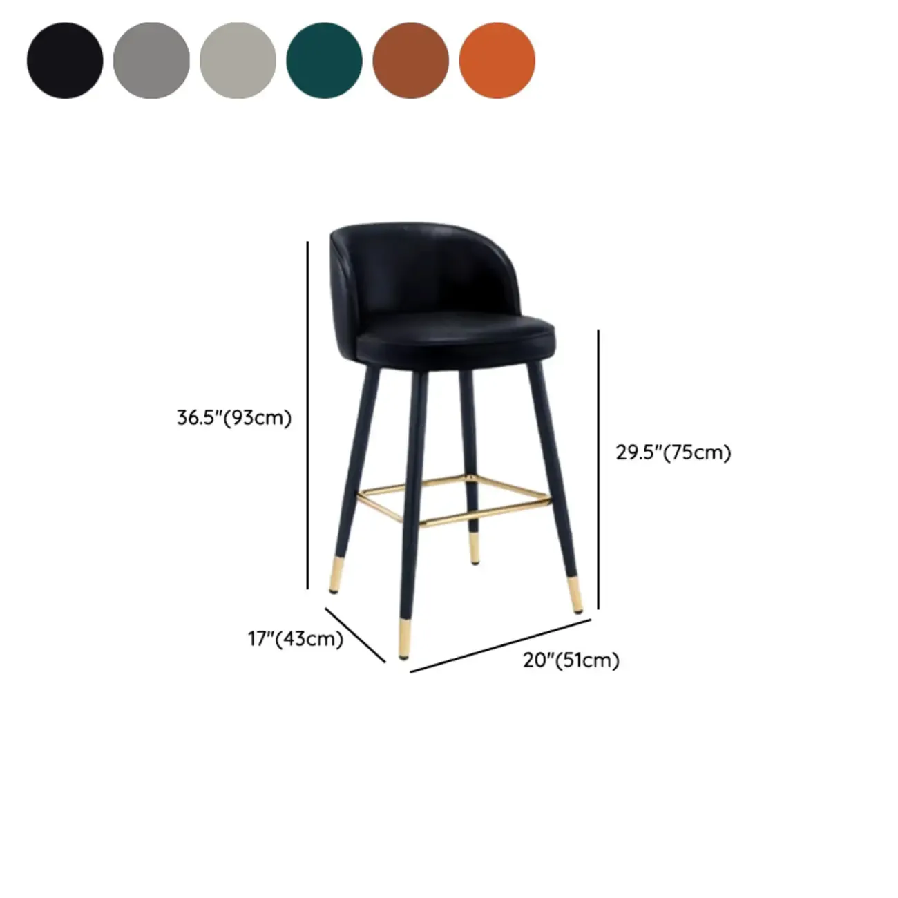 Counter Height Leather Bucket Glam Bar Stools