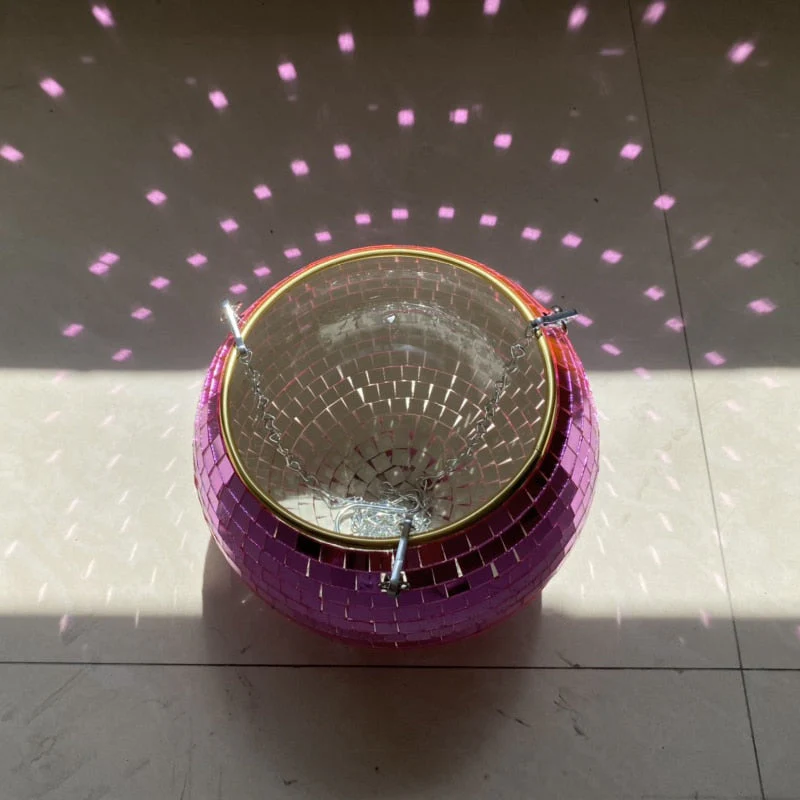 HULIANFU Retro Disco Ball Planter Basket Round Mirror Hanging Pot flower pot Wall Planter Pot Hangin Vase Desktop Decoration Balcony Vase - Deanwangkt