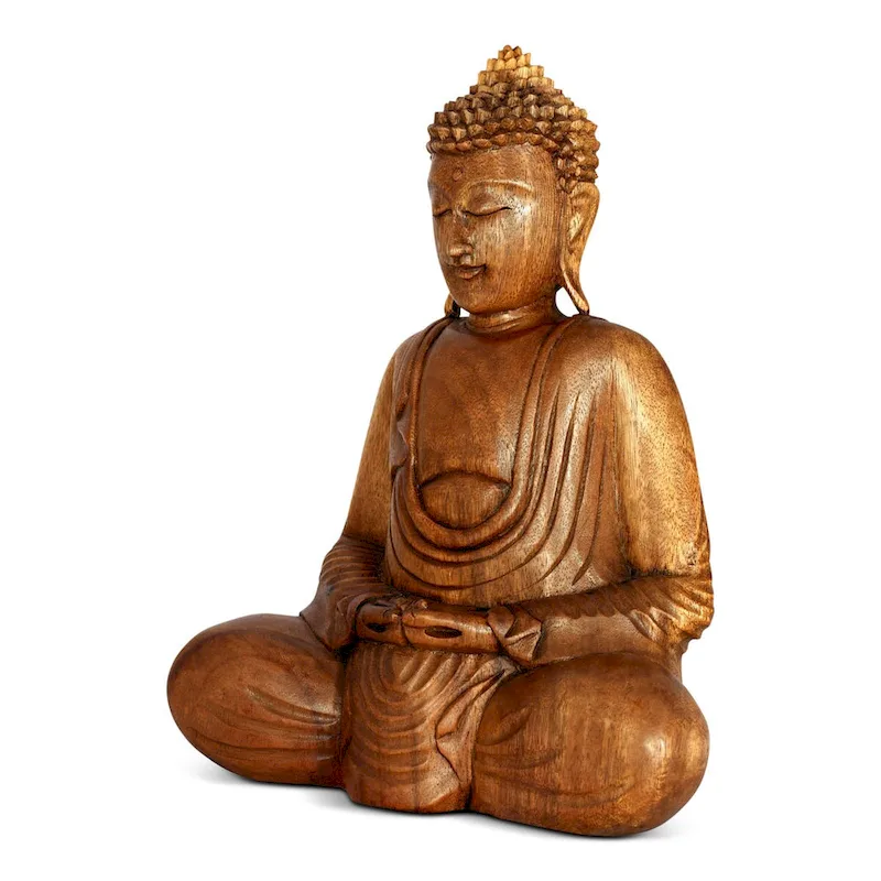 Wooden Serene Sitting Buddha  Dhyana Mudra  Statue Handmade Meditating Sculpture Figurine Decorative Home Decor Accent