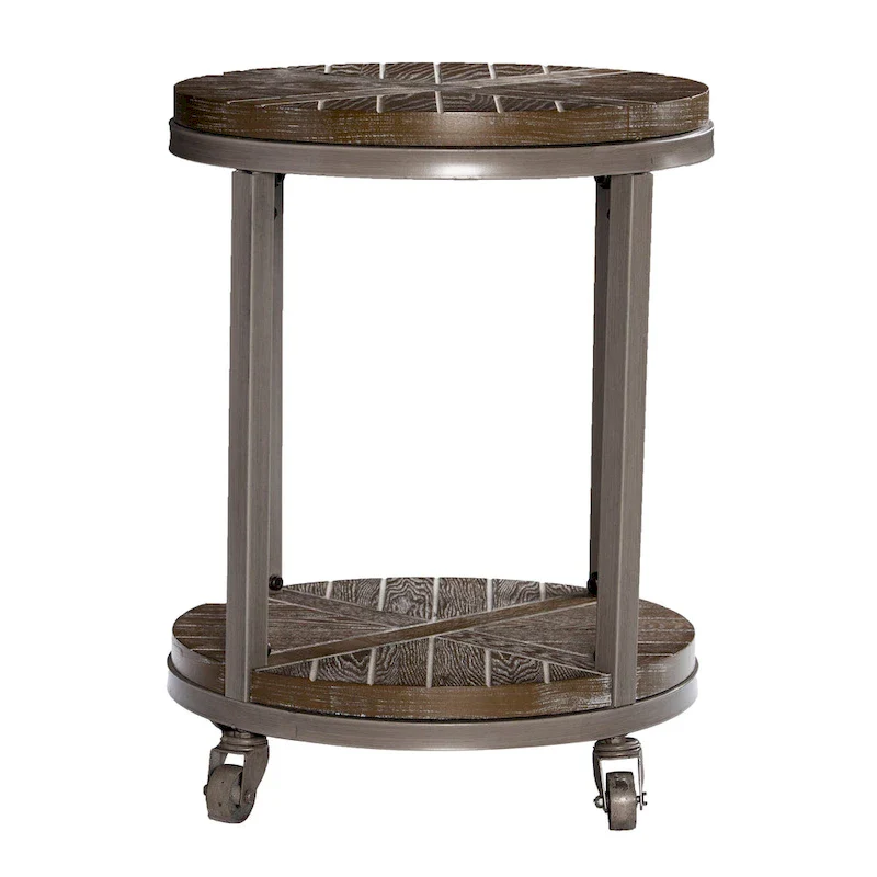 SEI Furniture Kenya Industrial Brown Wood Round Side Table with Shelf