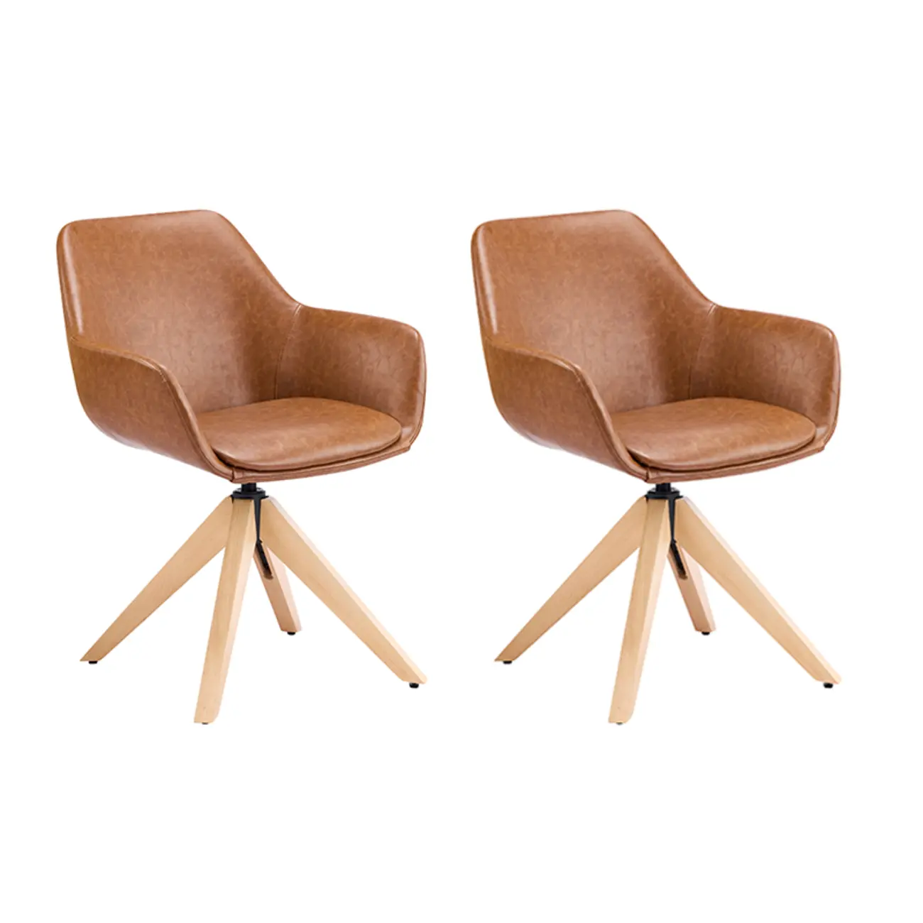 Swivel Brown Faux Leather Arm Dining Chair Set of 2