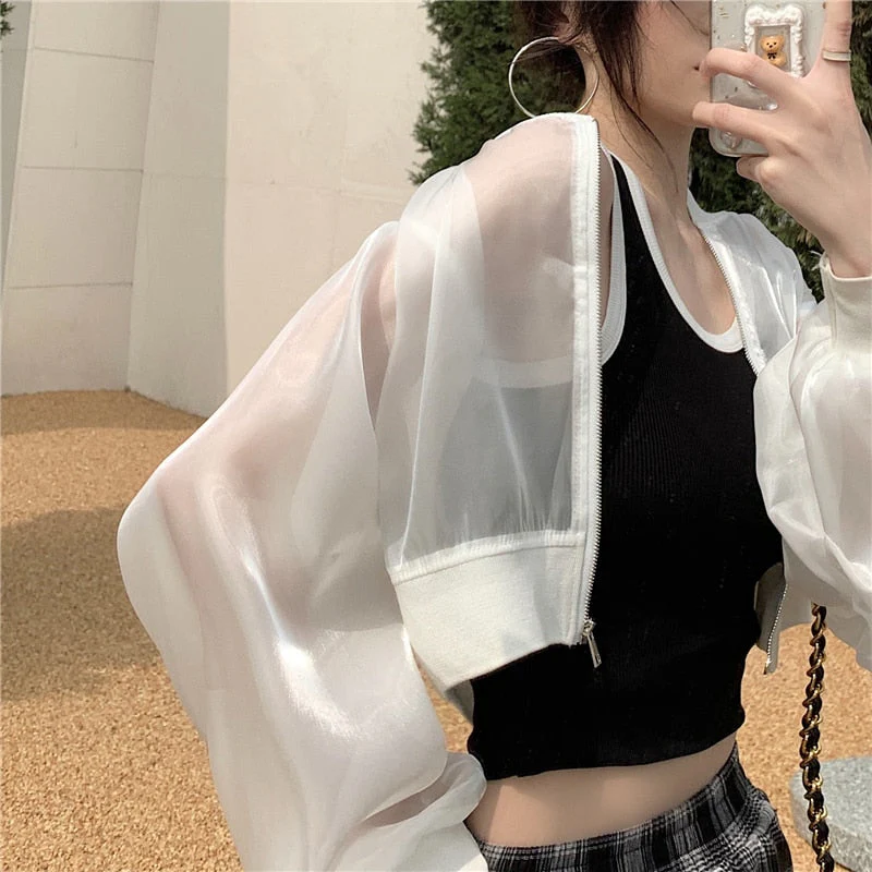 Hulianfu Jackets Women Cropped Thin Summer Zipper Pure Color Cool Simple Outwear Sun Protection Outdoor Fashion Ladies Leisure Popular - Deanwangkt