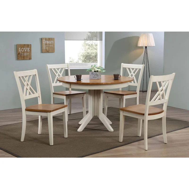 Contemporary Antiqued Caramel/Biscotti Double X- Back 5-Piece Dining Set