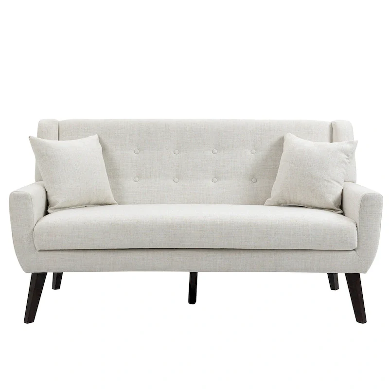 Tufted Linen/Cotton 2-Seater Sofa with Pillows