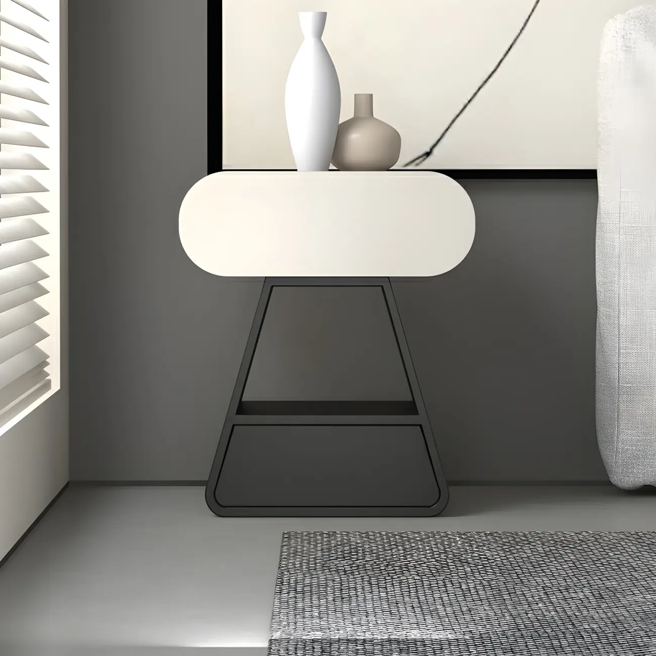 Simple Rectangular Wood Black-White 2 Drawer Nightstand