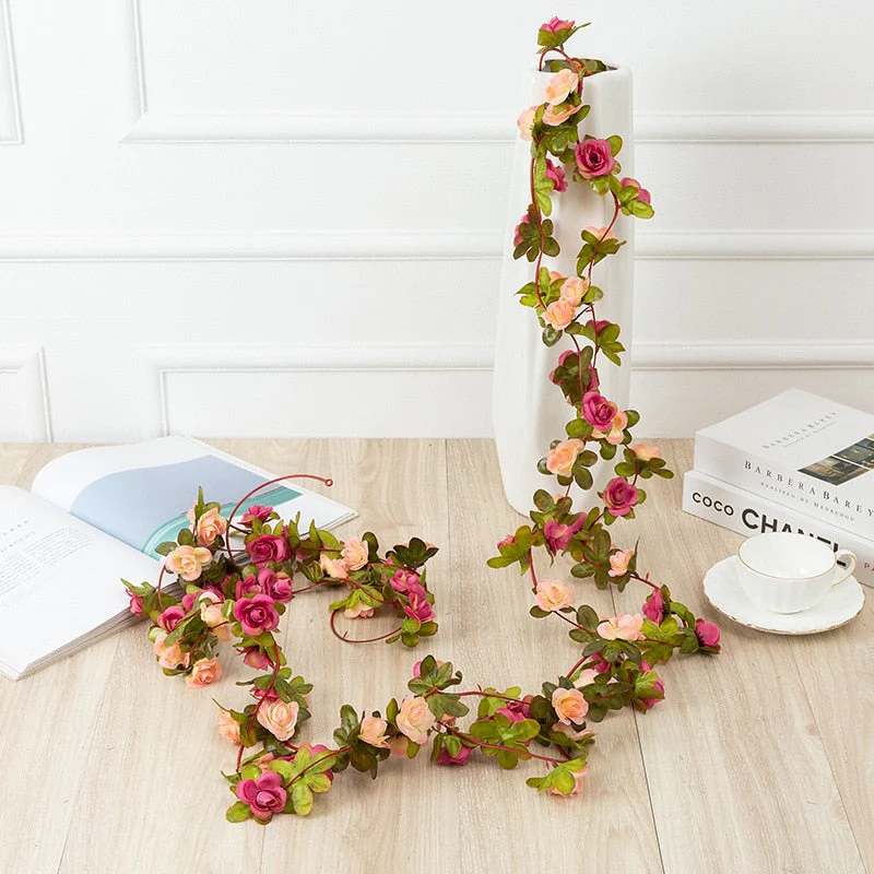 HULIANFU 2026  250CM Rose Artificial Flowers Christmas Garland For Wedding Home Room Decoration Spring Autumn Garden Arch DIY Fake Plant Vine - Deanwangkt