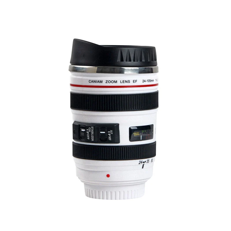 HULIANFU Stainless Steel Camera EF24-105mm Coffee Lens Mug White Black Coffee Mugs Creative Gift Coffee Cups canecas tazas vaso café - Deanwangkt