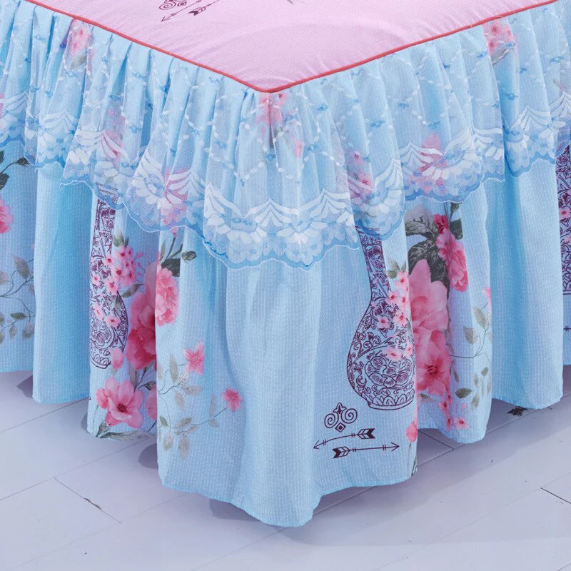 HULIANFU  3pcs set Elegant floral bed skirt skin-friendly cotton lace bedding home decor bedspreads queen pink king size bed cover - Deanwangkt
