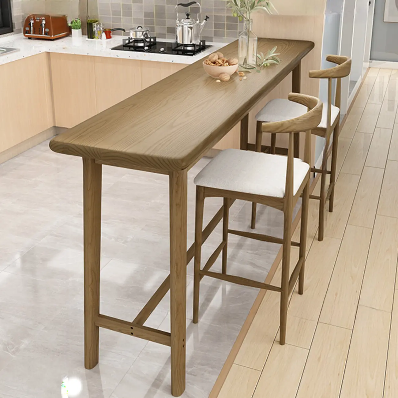 Simple Brown Wooden Footrest Bar Tables