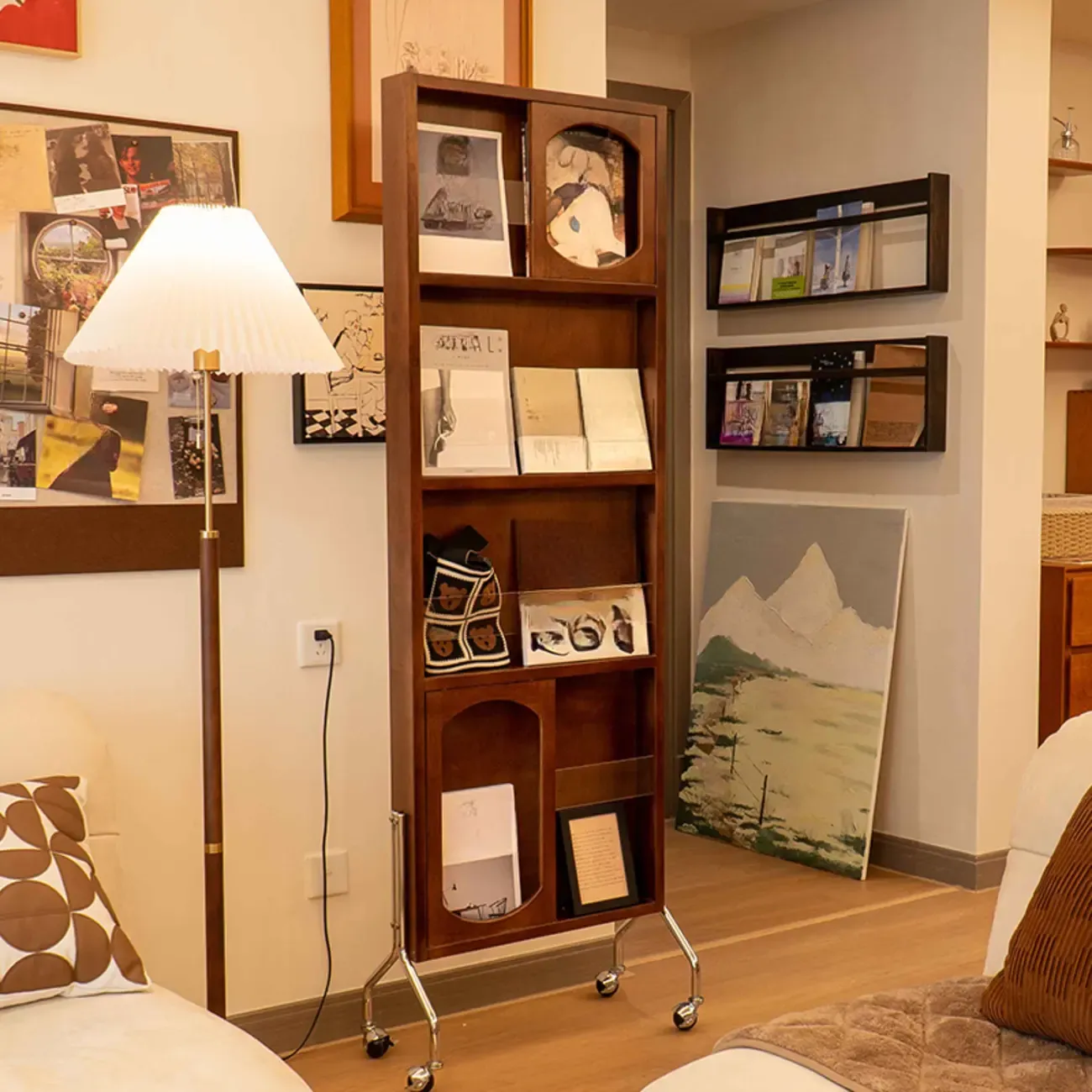 Vertical Wooden Closed Back 5-Shelf Mobile Bookcase