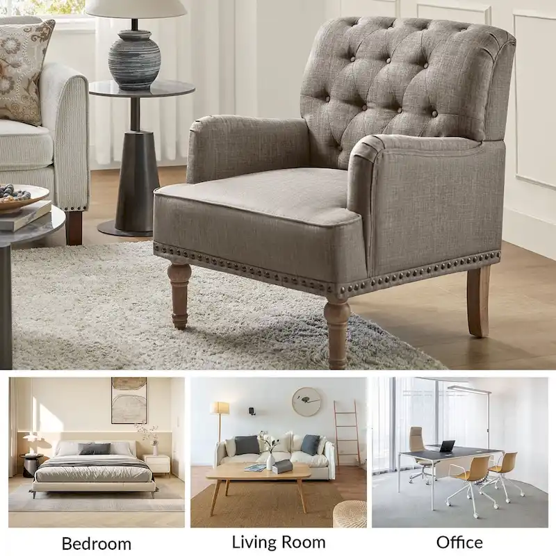 Geltrude Traditional Upholstered Accent Chair with Button Tufted Back Set of 2 by HULALA HOME