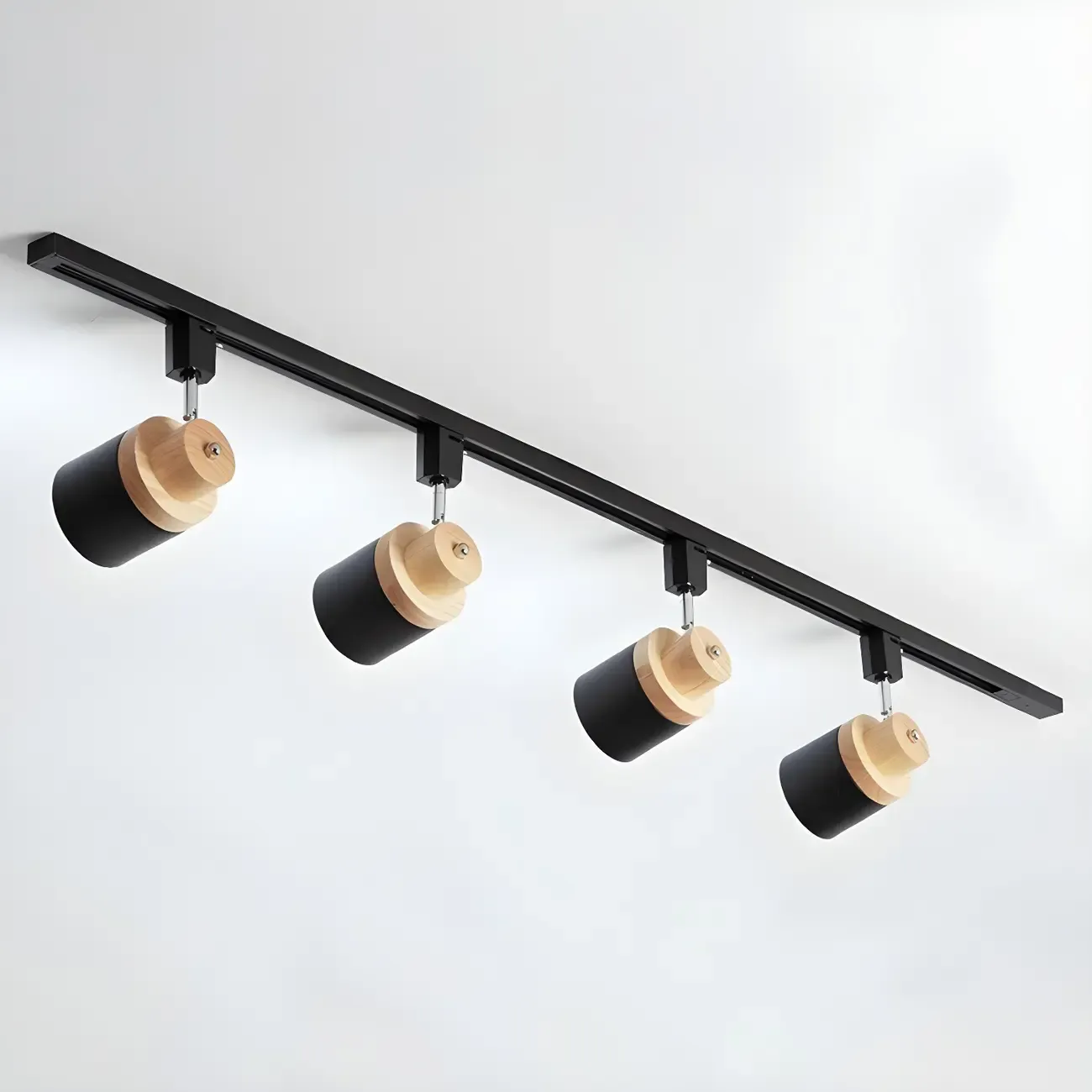 4-Light Modern Metal Wooden Base Slidable Track Light